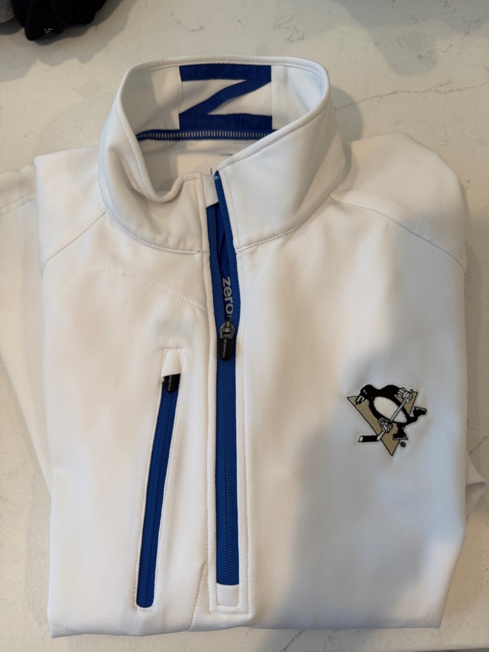 Men’s White Pullover Jacket with Blue Trim